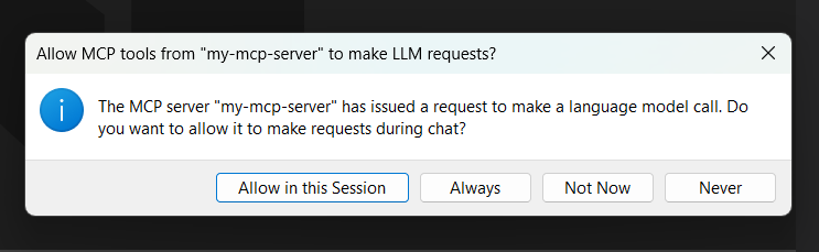 Screenshot that shows the authorization prompt for an MCP server to access models.