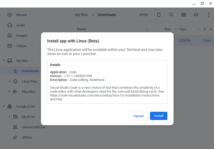 Package installer asking to install VS&nbsp;Code