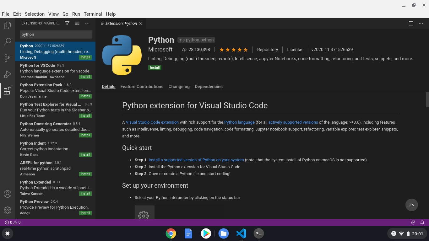 Installing the Python extension for VS&nbsp;Code