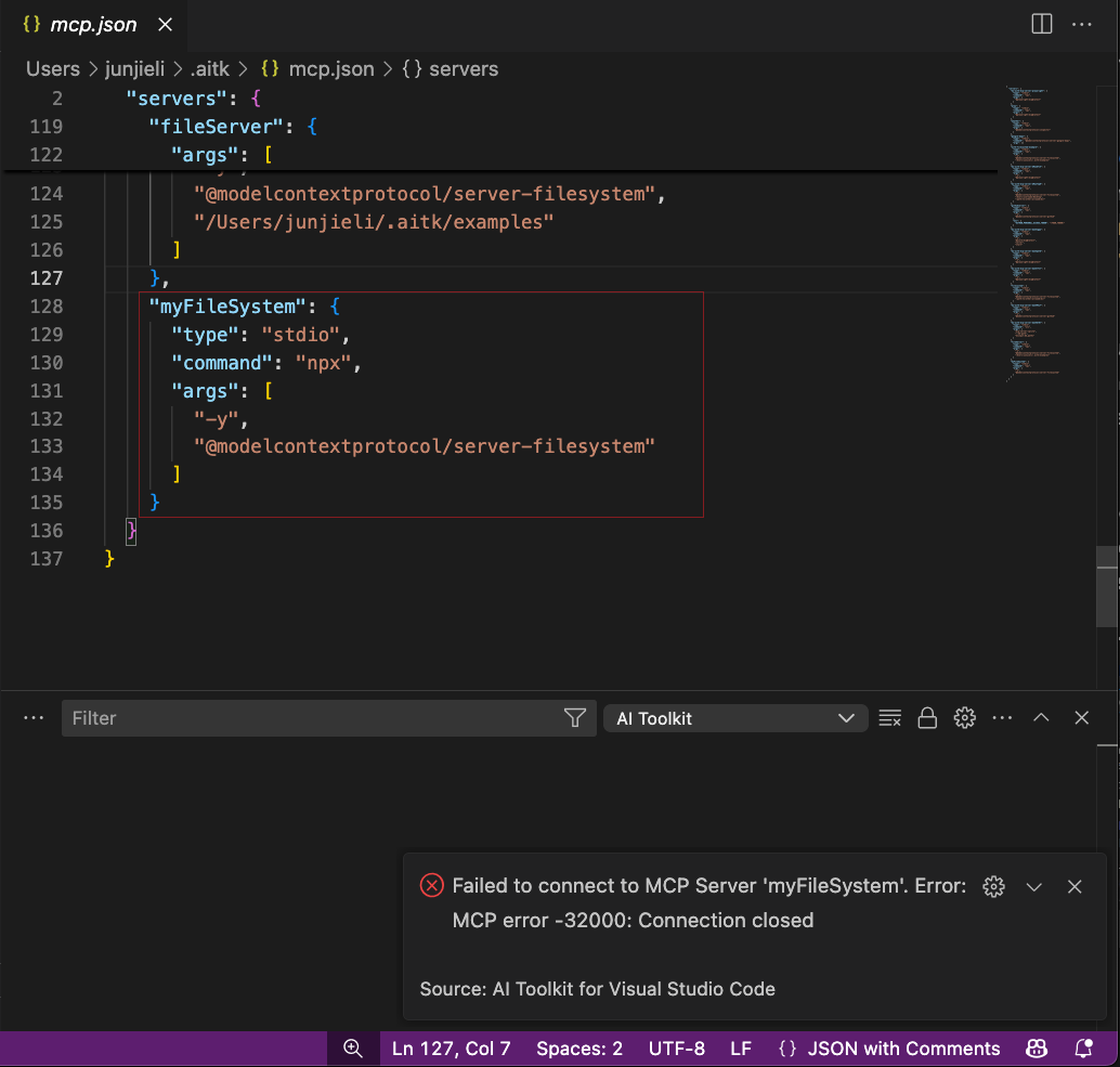 누락된 인수 예외를 보여주는 스크린샷.