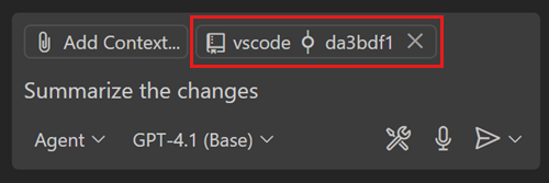 Screenshot of the Chat view input box that has a history item added as context.