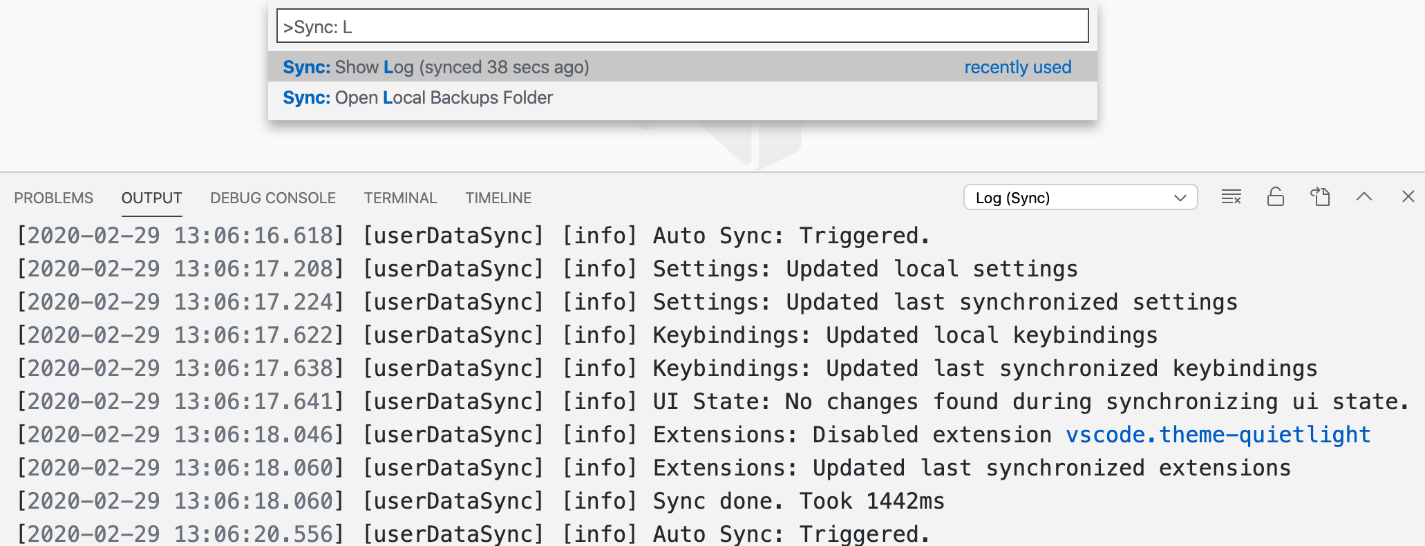 설정 동기화 로그