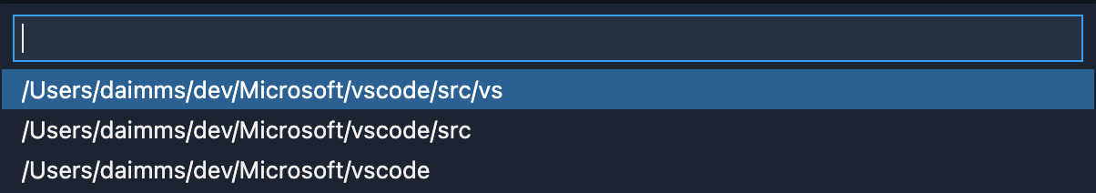 최근 디렉토리는 빠른 선택에 표시되며 빈도순(내림차순)으로 정렬됩니다.