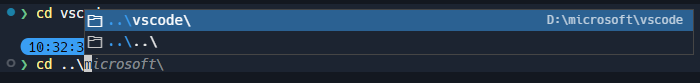 cd ..\를 입력하면 ..\..\에 대한 제안이 제공됩니다.